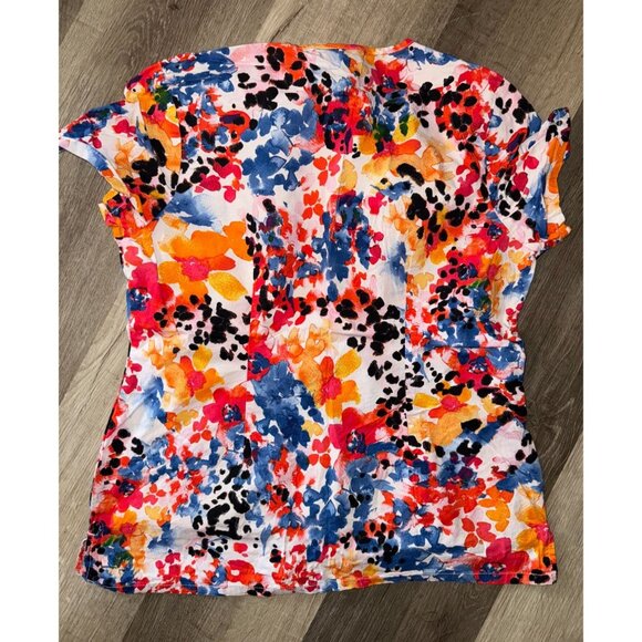 Cherokee Womens V-Neck Floral Short Sleeve Scrub Top M Multicolor - Picture 3 of 4